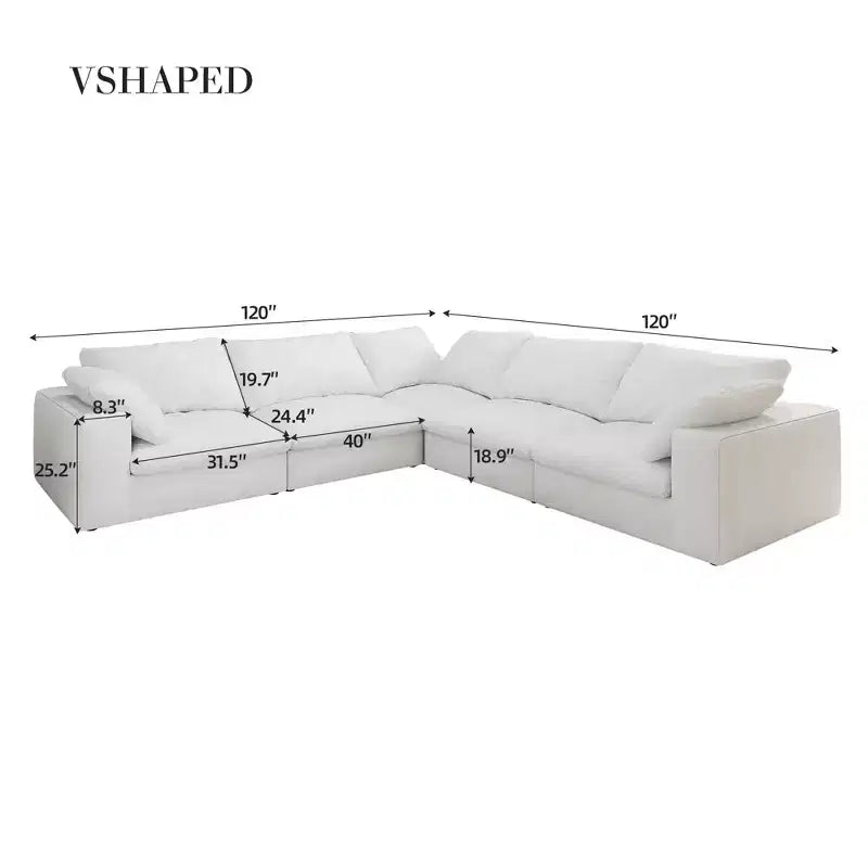 Canapé modulable 160, canapé en forme de V confortable et rembourré de duvet pour salon 5 places