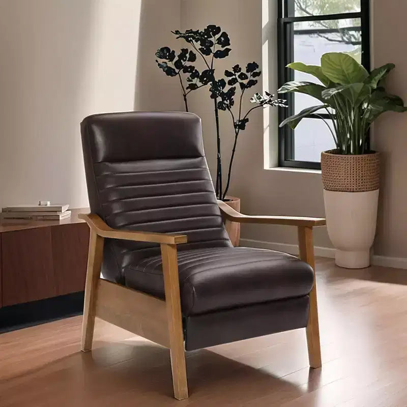 Fauteuil inclinable moderne 41,5 po en bois et similicuir avec dossier inclinable par pression