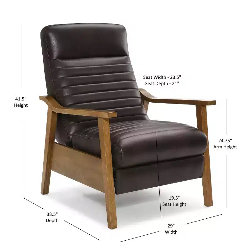 Fauteuil inclinable moderne 41,5 po en bois et similicuir avec dossier inclinable par pression