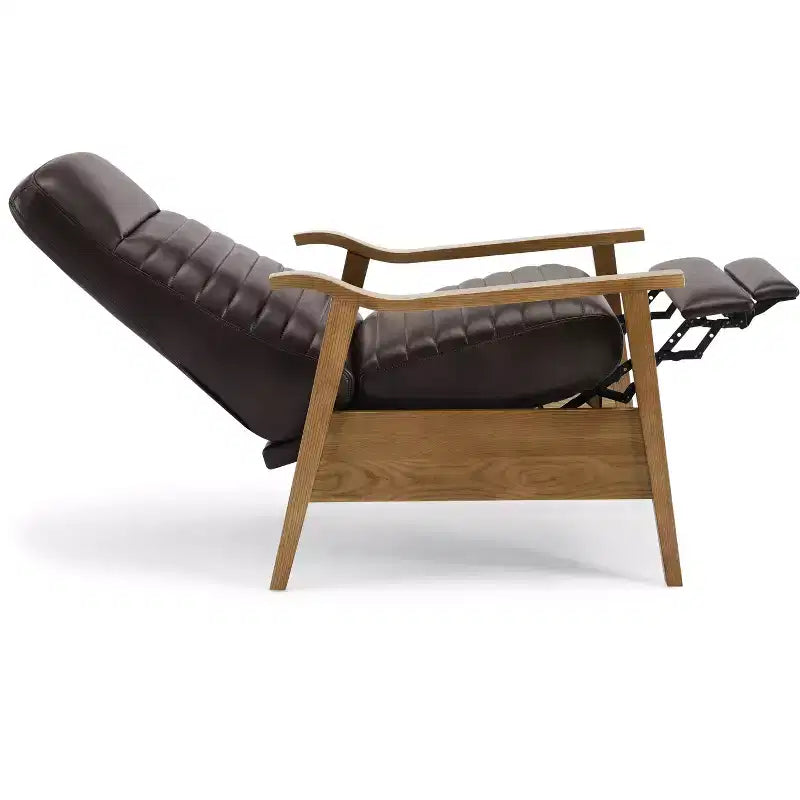Fauteuil inclinable moderne 41,5 po en bois et similicuir avec dossier inclinable par pression