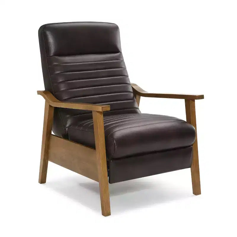 Fauteuil inclinable moderne 41,5 po en bois et similicuir avec dossier inclinable par pression
