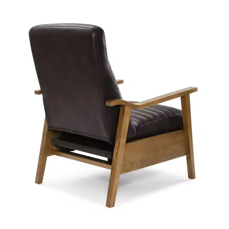 Fauteuil inclinable moderne 41,5 po en bois et similicuir avec dossier inclinable par pression