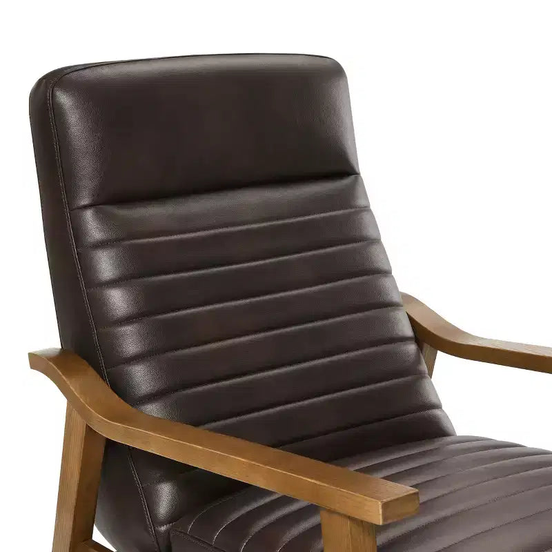 Fauteuil inclinable moderne 41,5 po en bois et similicuir avec dossier inclinable par pression
