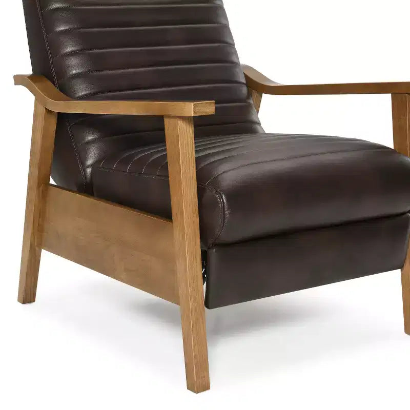 Fauteuil inclinable moderne 41,5 po en bois et similicuir avec dossier inclinable par pression