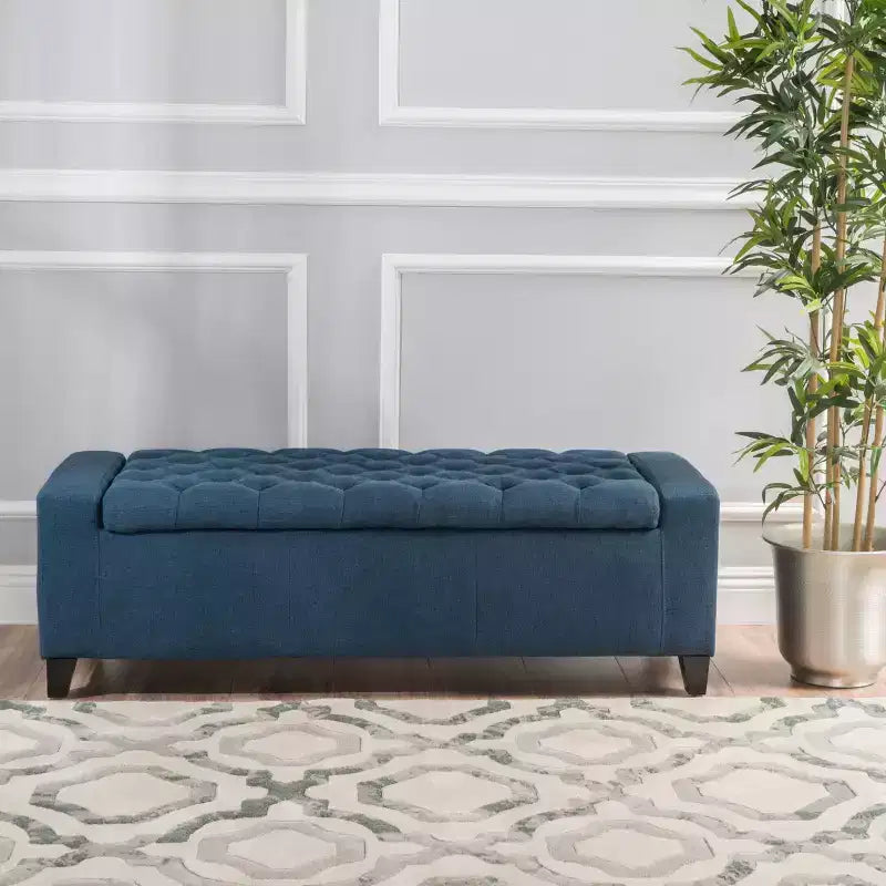 Banc de rangement capitonné avec coussin moelleux, 129 cm de large pour le salon et la chambre à coucher