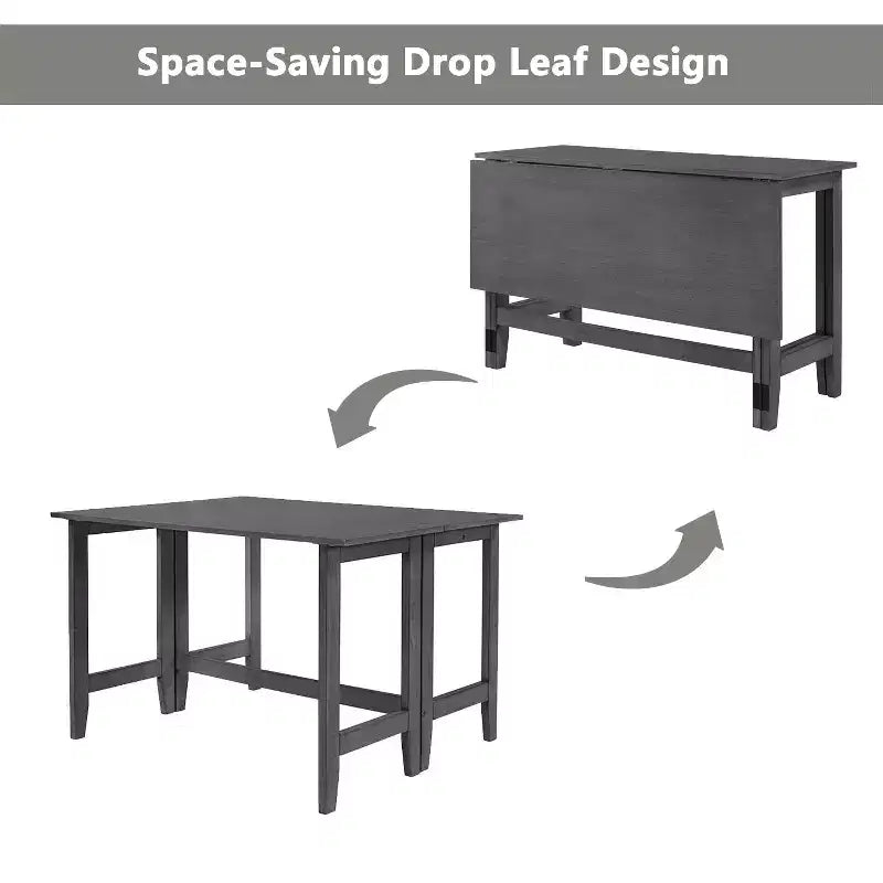 Table de salle à manger à rallonge pliante de style rustique pour petits espaces, bois gris