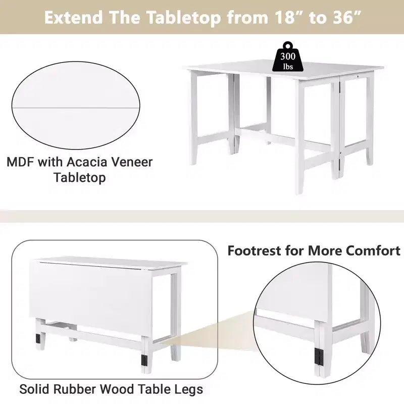 Table de salle à manger à rallonge pliante de style rustique pour petits espaces, bois gris