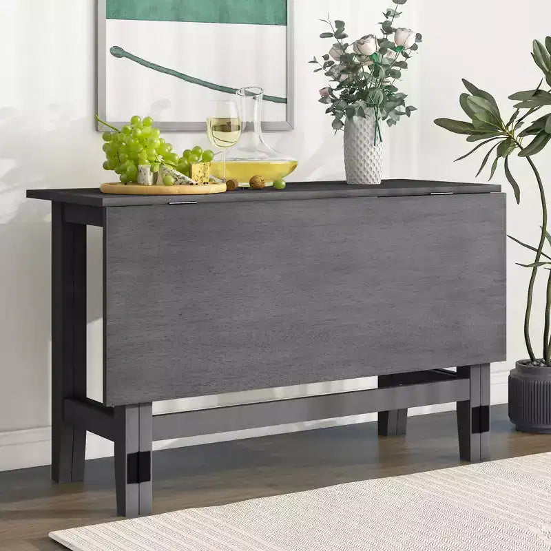Table de salle à manger à rallonge pliante de style rustique pour petits espaces, bois gris