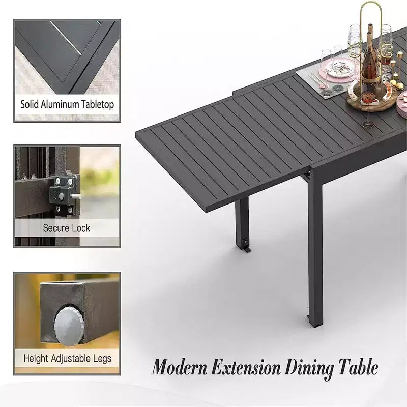 Table de salle à manger extensible en aluminium, 6 places, blanche