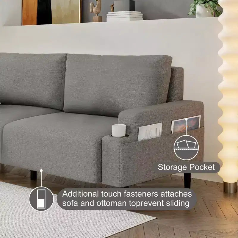 Canapé biplace moderne de 80 po avec porte-gobelets et poches latérales, assise profonde pour salon