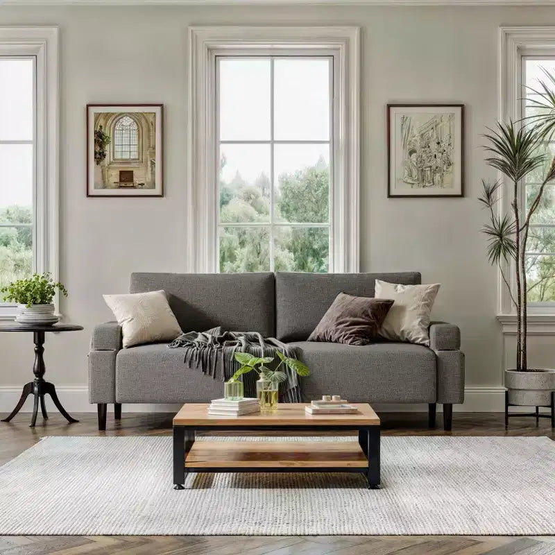 Canapé biplace moderne de 80 po avec porte-gobelets et poches latérales, assise profonde pour salon