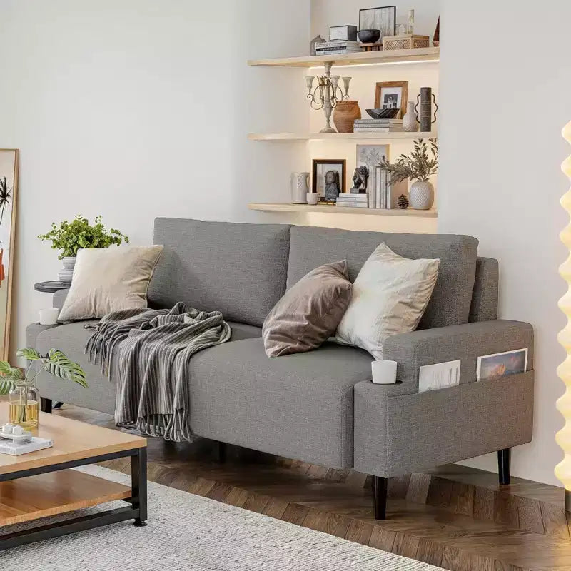 Canapé biplace moderne de 80 po avec porte-gobelets et poches latérales, assise profonde pour salon
