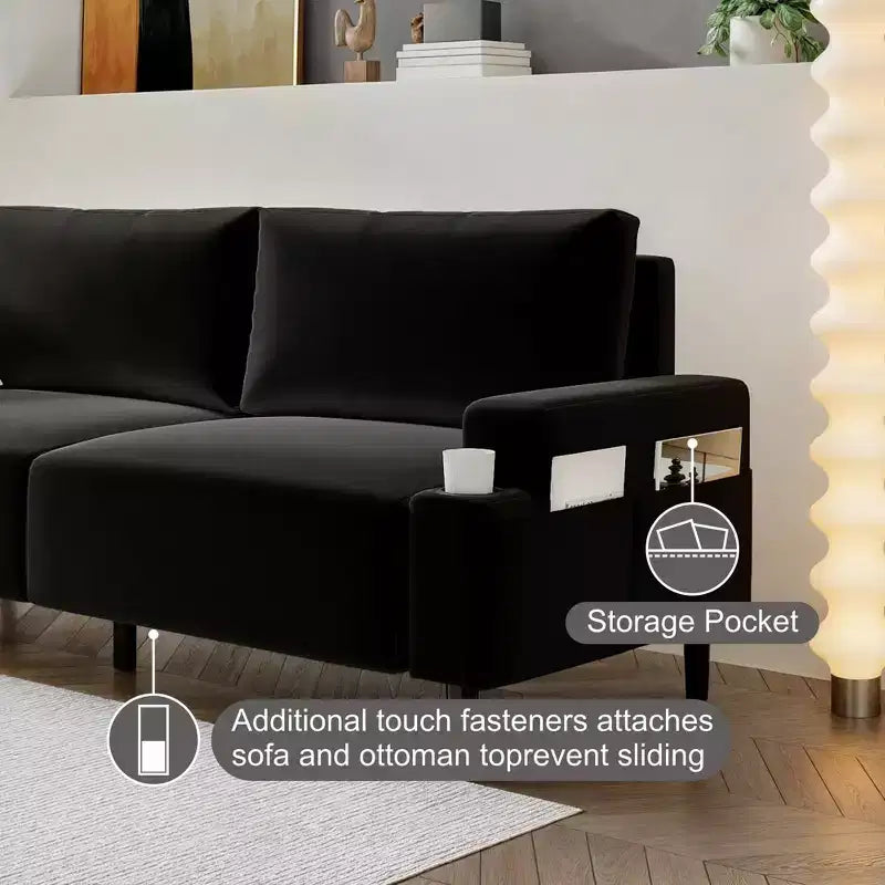 Canapé biplace moderne de 80 po avec porte-gobelets et poches latérales, assise profonde pour salon
