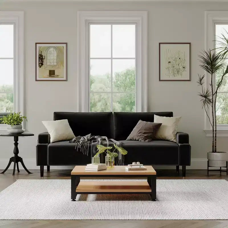 Canapé biplace moderne de 80 po avec porte-gobelets et poches latérales, assise profonde pour salon