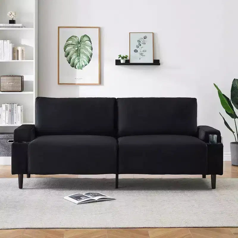 Canapé biplace moderne de 80 po avec porte-gobelets et poches latérales, assise profonde pour salon