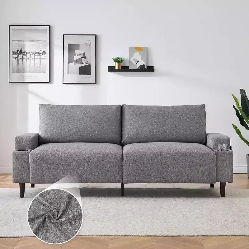 Canapé biplace moderne de 80 po avec porte-gobelets et poches latérales, assise profonde pour salon