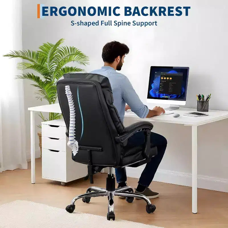 Chaise de bureau avec appui-tête et support lombaire réglables, accoudoirs réversibles, en polyuréthane, pour bureau à domicile, étude ou lieu de travail
