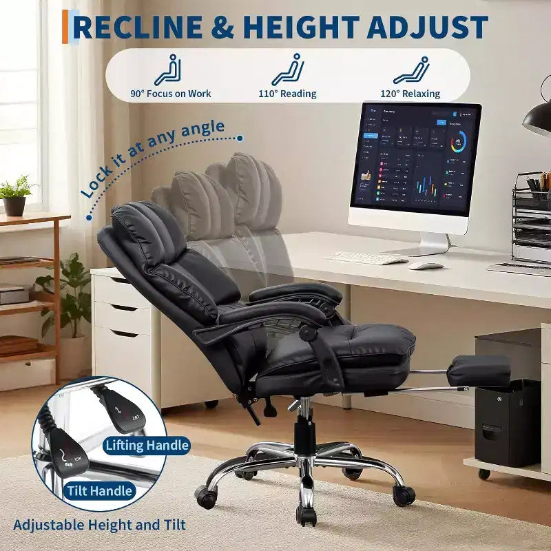 Chaise de bureau avec appui-tête et support lombaire réglables, accoudoirs réversibles, en polyuréthane, pour bureau à domicile, étude ou lieu de travail