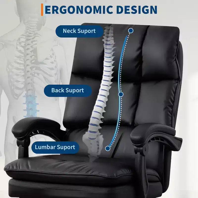 Chaise de bureau avec appui-tête et support lombaire réglables, accoudoirs réversibles, en polyuréthane, pour bureau à domicile, étude ou lieu de travail