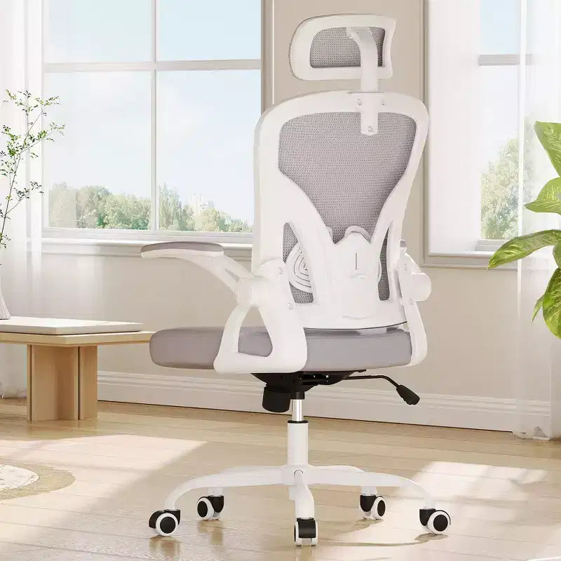 Chaise de bureau ergonomique avec appui-tête, accoudoirs relevables et support lombaire réglable (gris)