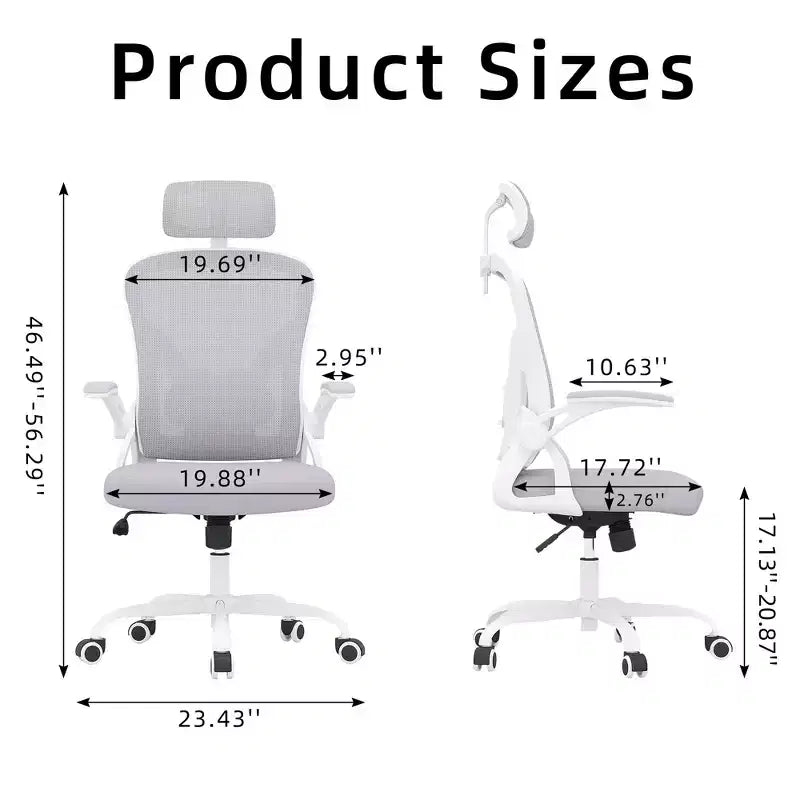 Chaise de bureau ergonomique avec appui-tête, accoudoirs relevables et support lombaire réglable (gris)
