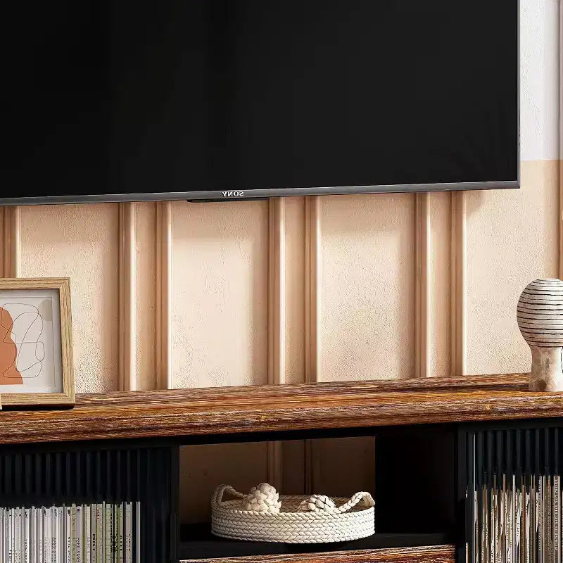 Meuble TV moderne, console multimédia en bois de sapin et fer avec grand tiroir de rangement, compatible avec les téléviseurs jusqu'à 55 pouces