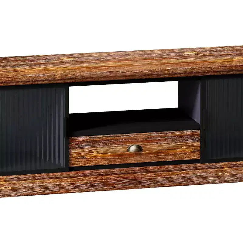 Meuble TV moderne, console multimédia en bois de sapin et fer avec grand tiroir de rangement, compatible avec les téléviseurs jusqu'à 55 pouces
