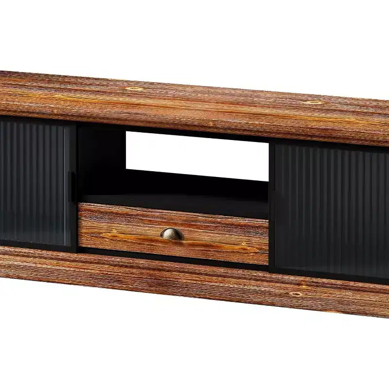 Meuble TV moderne, console multimédia en bois de sapin et fer avec grand tiroir de rangement, compatible avec les téléviseurs jusqu'à 55 pouces