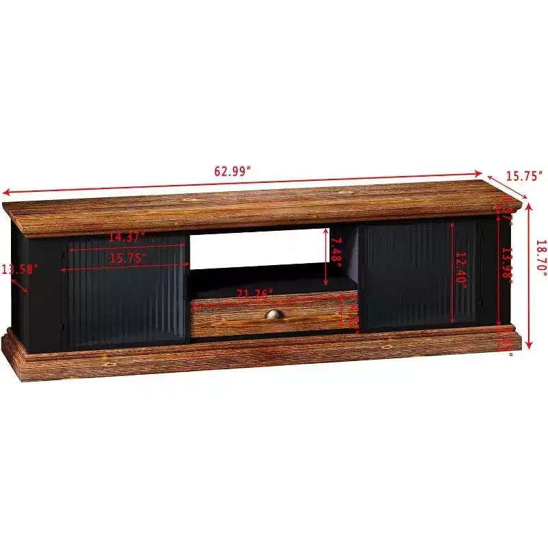Meuble TV moderne, console multimédia en bois de sapin et fer avec grand tiroir de rangement, compatible avec les téléviseurs jusqu'à 55 pouces