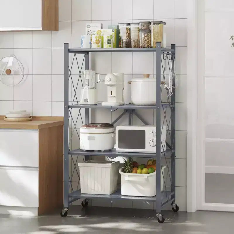 Étagère de rangement pliable en métal à 5 niveaux, grise, aucun assemblage requis