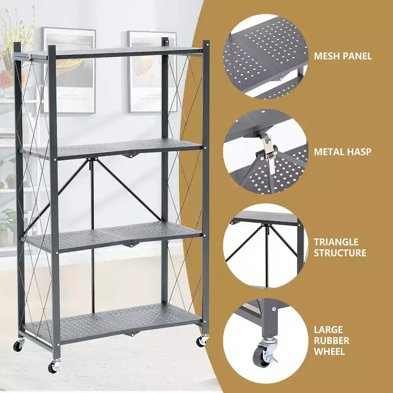 Étagère de rangement pliable en métal à 5 niveaux, grise, aucun assemblage requis