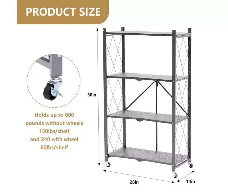 Étagère de rangement pliable en métal à 5 niveaux, grise, aucun assemblage requis
