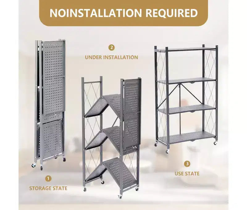 Étagère de rangement pliable en métal à 5 niveaux, grise, aucun assemblage requis