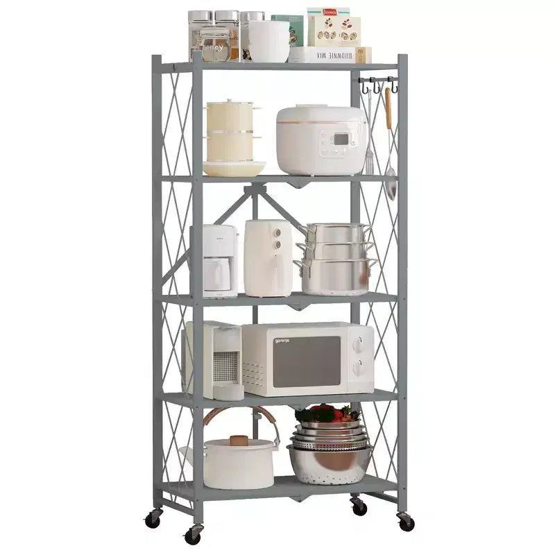 Étagère de rangement pliable en métal à 5 niveaux, grise, aucun assemblage requis