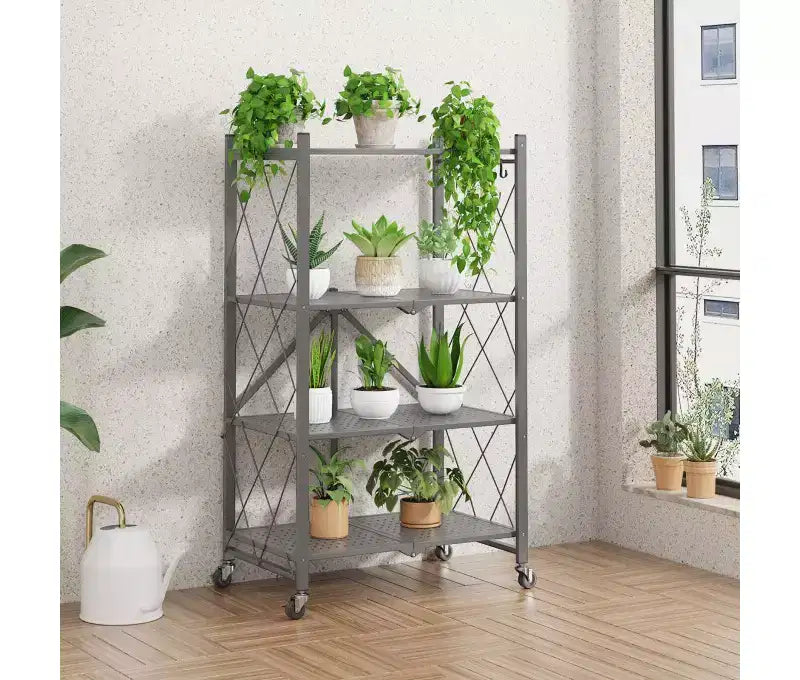 Étagère de rangement pliable en métal à 5 niveaux, grise, aucun assemblage requis
