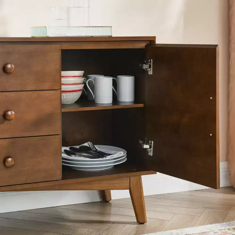 Buffet de 47 po avec 2 portes et 3 tiroirs, meuble console d'appoint pour la cuisine, la salle à manger, le salon, Noyer