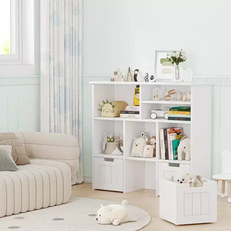 Organisateur de rangement de jouets et bibliothèque pour enfants avec 3 tiroirs mobiles et roulettes cachées, blanc