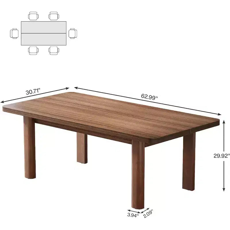 Table à manger rectangulaire en bois de ferme, 160 cm, pour 4 à 6 personnes, pieds en bois massif, marron