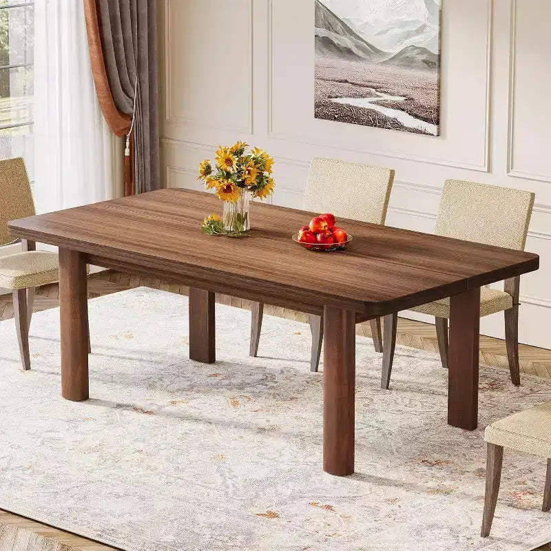 Table à manger rectangulaire en bois de ferme, 160 cm, pour 4 à 6 personnes, pieds en bois massif, marron