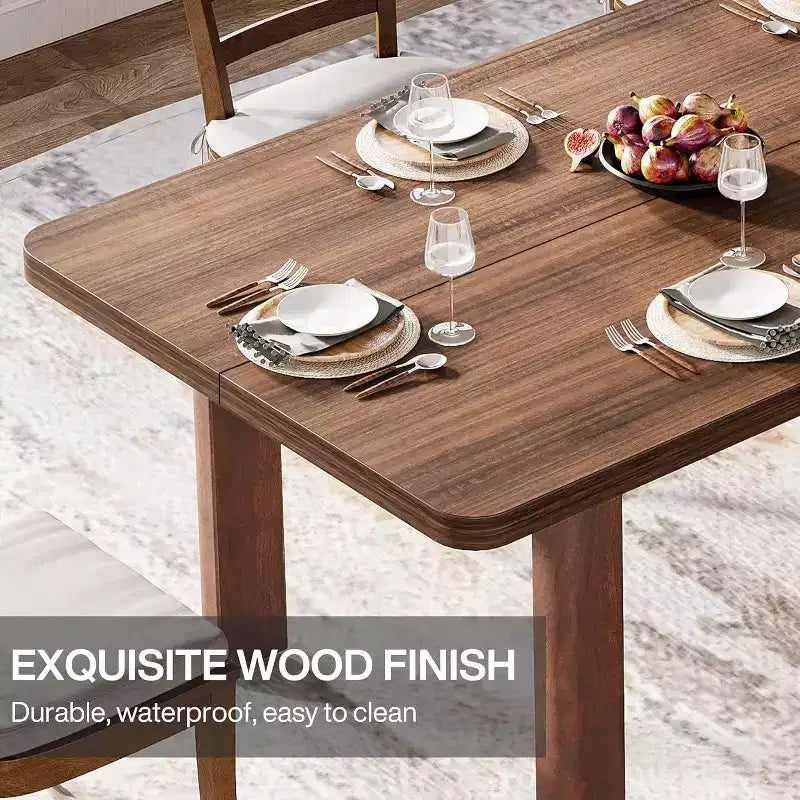Table à manger rectangulaire en bois de ferme, 160 cm, pour 4 à 6 personnes, pieds en bois massif, marron