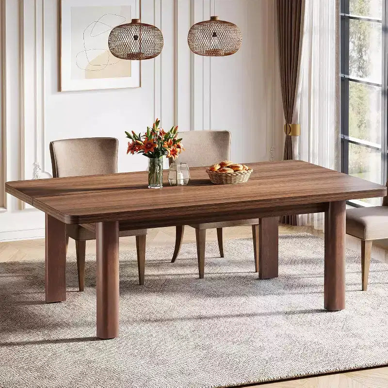 Table à manger rectangulaire en bois de ferme, 160 cm, pour 4 à 6 personnes, pieds en bois massif, marron