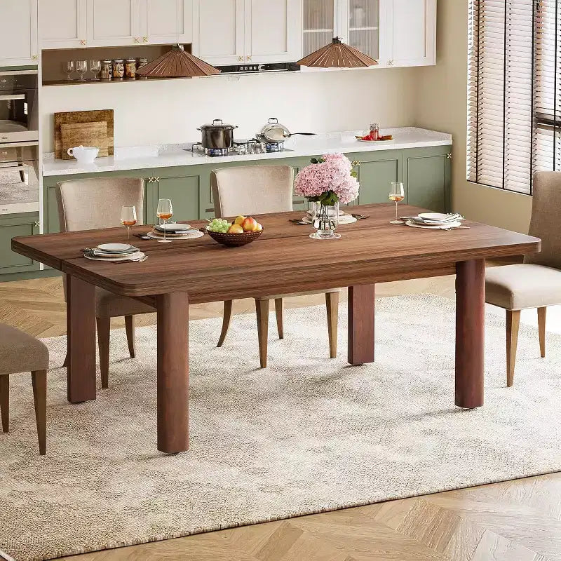 Table à manger rectangulaire en bois de ferme, 160 cm, pour 4 à 6 personnes, pieds en bois massif, marron