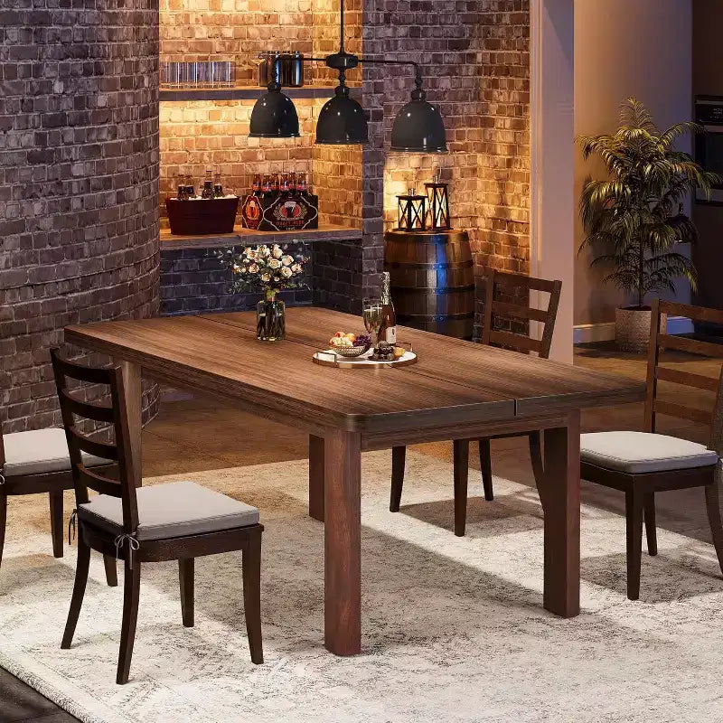 Table à manger rectangulaire en bois de ferme, 160 cm, pour 4 à 6 personnes, pieds en bois massif, marron