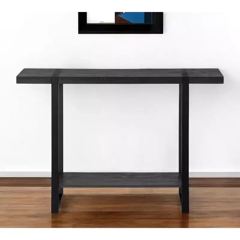 Console en bois noir et métal vieilli avec étagère, 47 pouces
