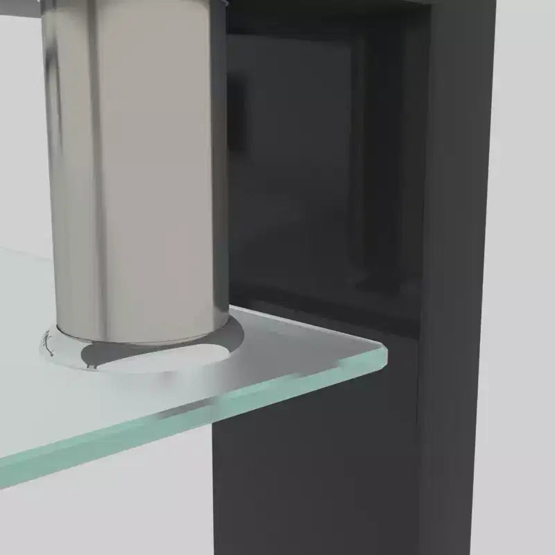 Table basse rectangulaire moderne en verre trempé et fer avec étagère ouverte