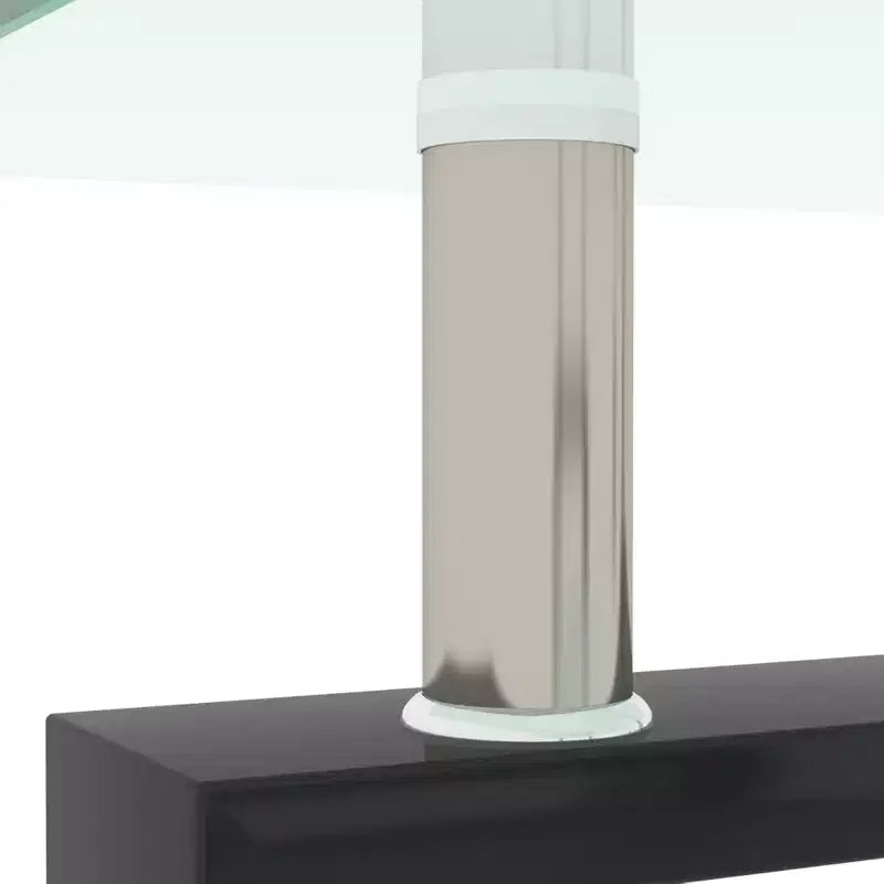 Table basse rectangulaire moderne en verre trempé et fer avec étagère ouverte