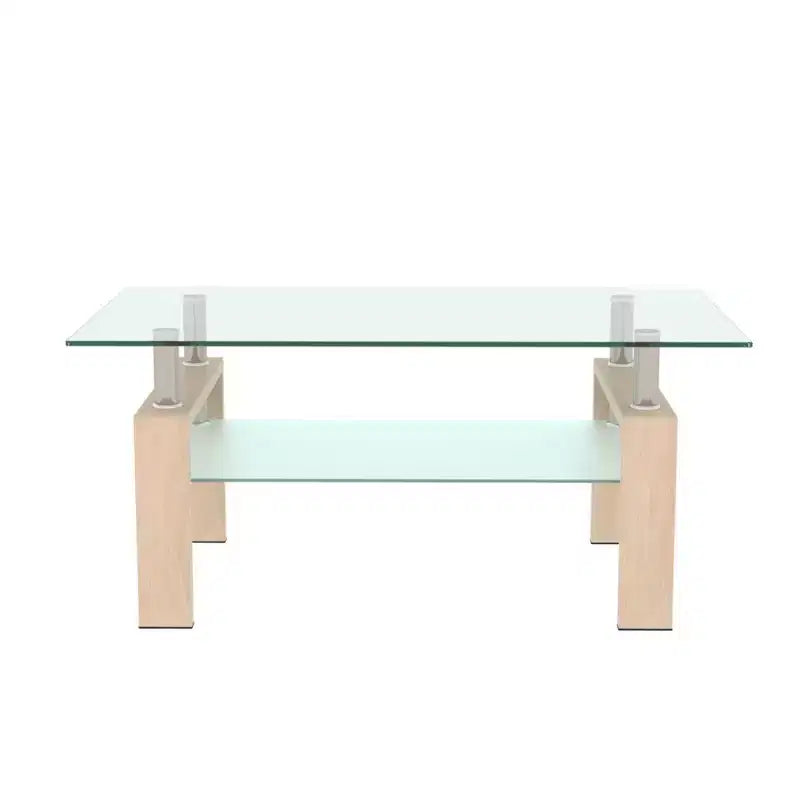 Table basse rectangulaire moderne en verre trempé et fer avec étagère ouverte