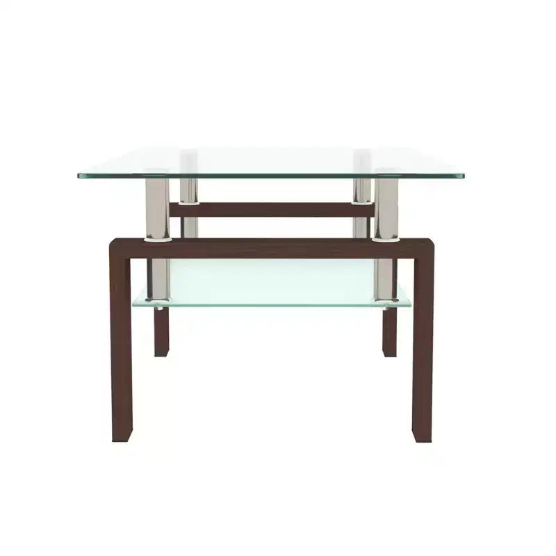 Table basse rectangulaire moderne en verre trempé et fer avec étagère ouverte
