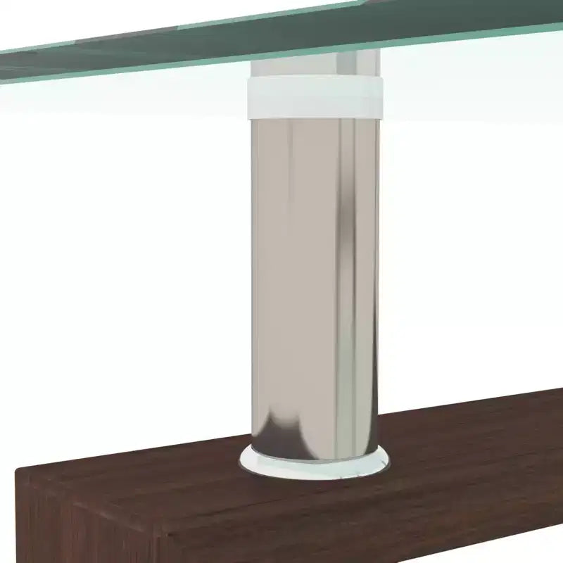 Table basse rectangulaire moderne en verre trempé et fer avec étagère ouverte