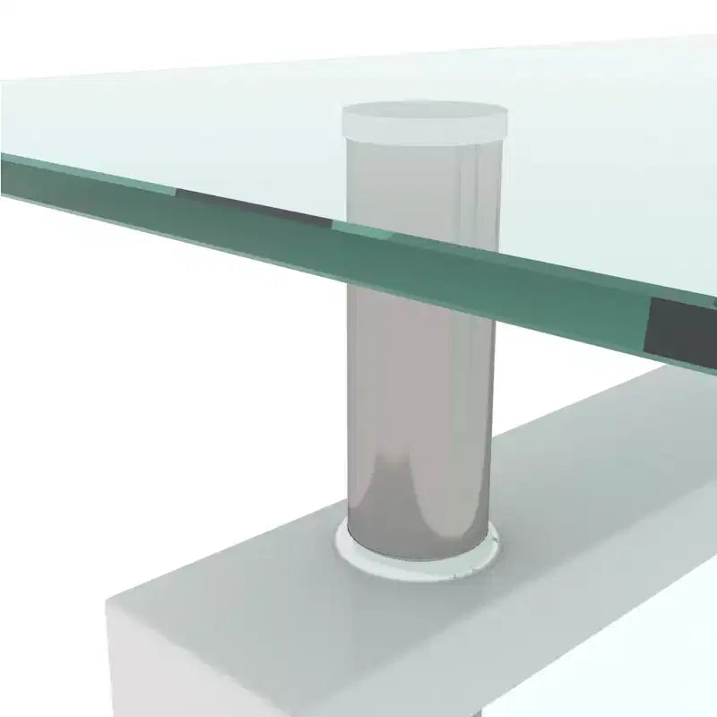 Table basse rectangulaire moderne en verre trempé et fer avec étagère ouverte
